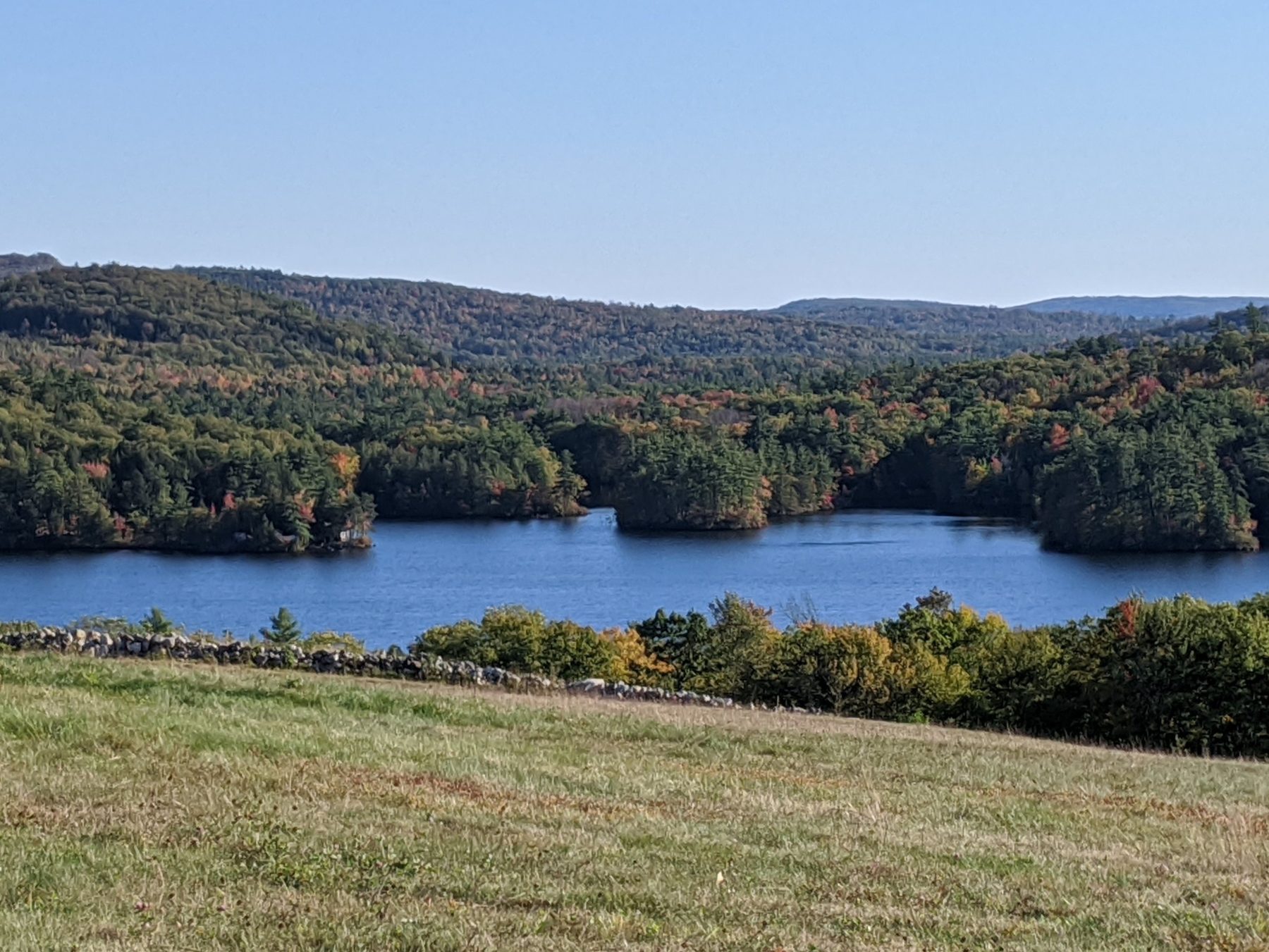 Horn Pond seen from the field above the shore